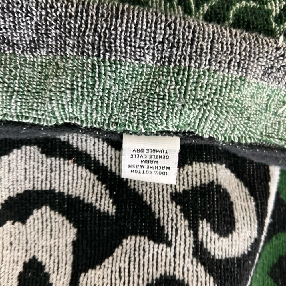 Vintage Societe Perrier Green Black Bath Beach Towel Bottle Made USA 30” By 66”